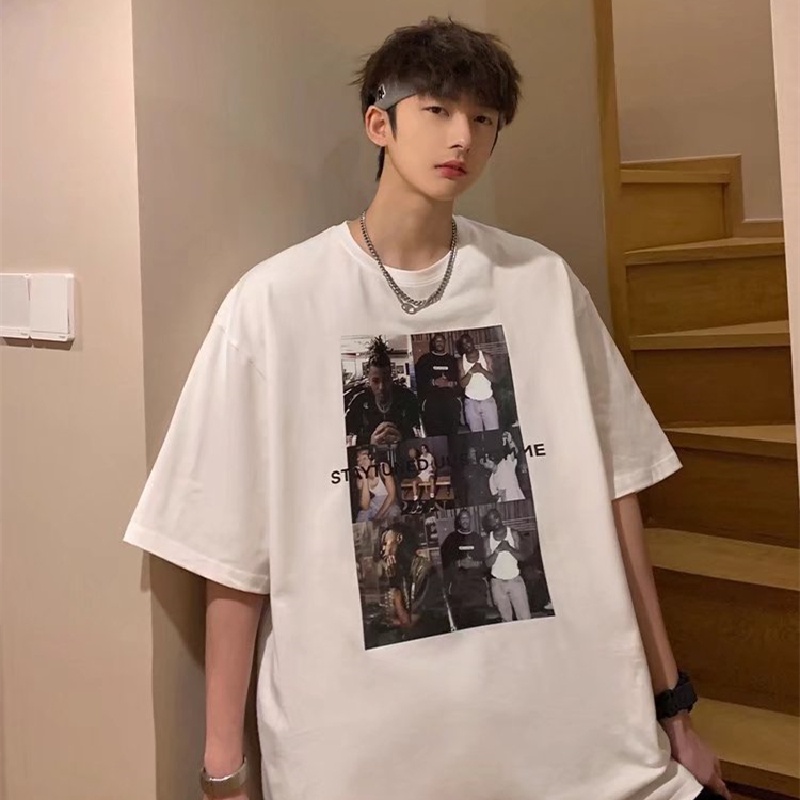Áo Thun Tay Ngắn Dáng Rộng In Chữ Phong Cách Hip Hop Hàn Quốc Thời Trang Mùa Hè Cho Nam size M-5XL