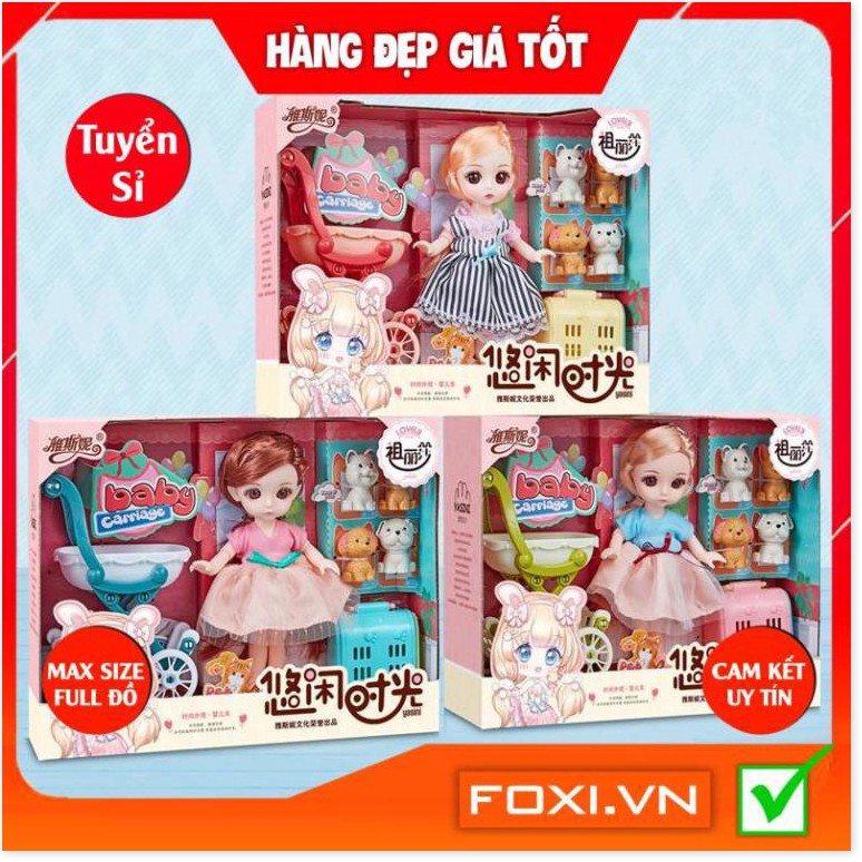 BúpBê công chúa 3D chibi-Dreamy giao ngẫu nhiên kèm phụ kiện váy dạ hội-thú cưng-xe đẩy-Đồ chơi bé gái