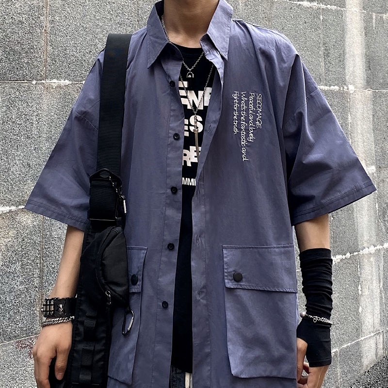 [Miễn Phí Vận Chuyển] Áo Sơ Mi Nửa Tay 162029Áo Khoác Nam Tay Lỡ Form Rộng Thời Trang Hàn