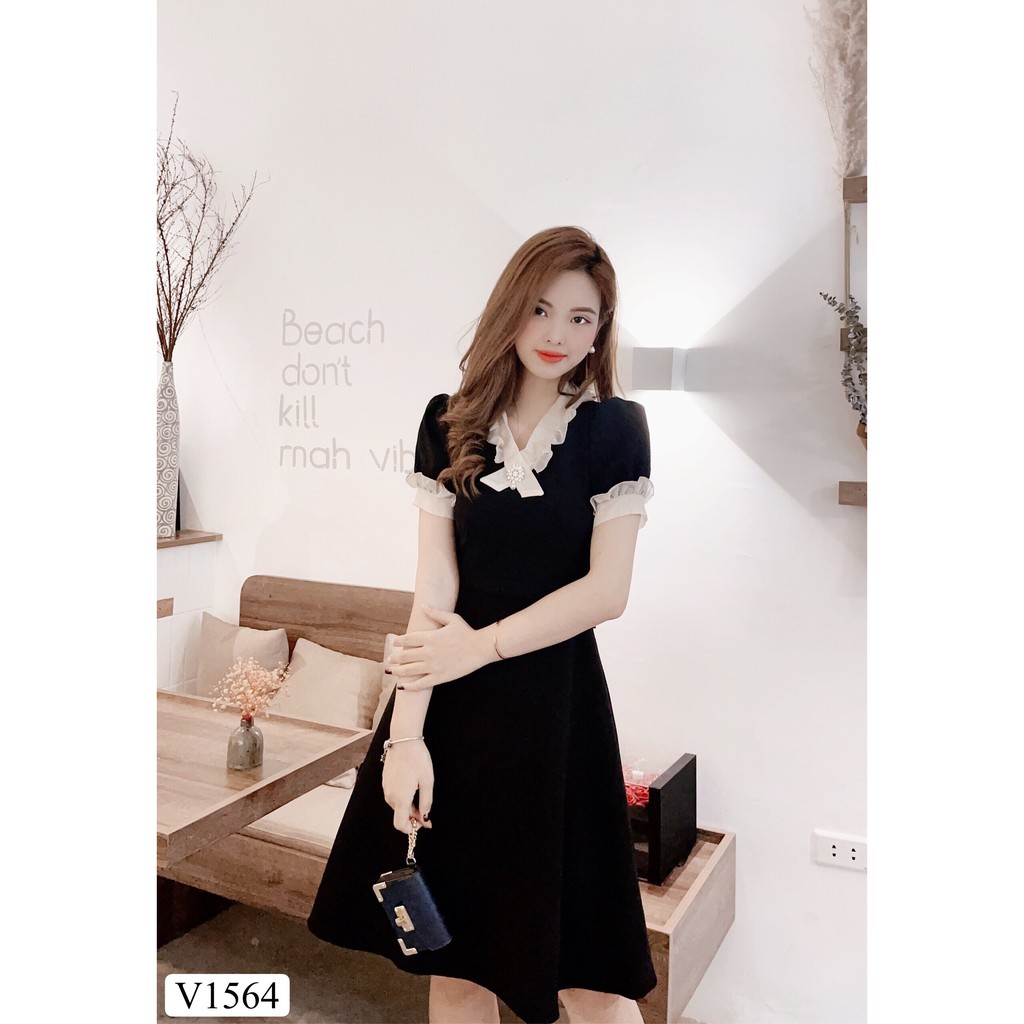 [Mã FAGREEN1505 giảm tới 30K đơn 99K] Váy đen xòe V1564 - Đẹp Shop DVC (Kèm ảnh thật trải sàn do shop tự chụp) | BigBuy360 - bigbuy360.vn