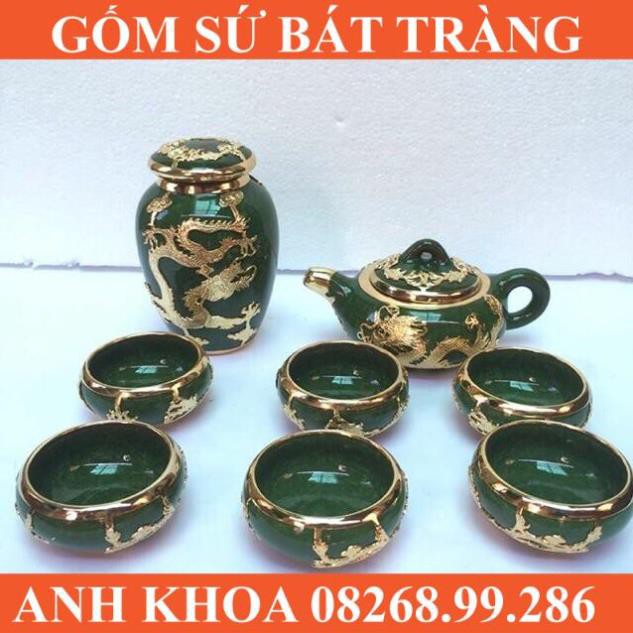 Ấm chén men ngọc bọc đồng - Gốm sứ Bát Tràng Anh Khoa