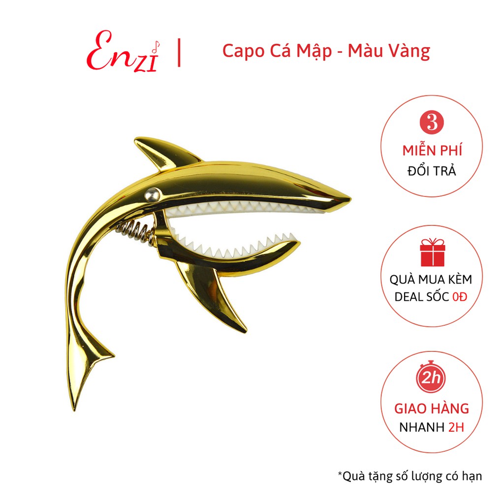 Capo guitar cá mập màu vàng cho đàn guitar classic acoustic cao cấp Enzi