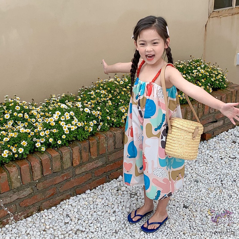 Bộ Áo Liền Quần Sát Nách Ống Rộng Phong Cách Hàn Quốc Ngọt Ngào Cho Bé Gái