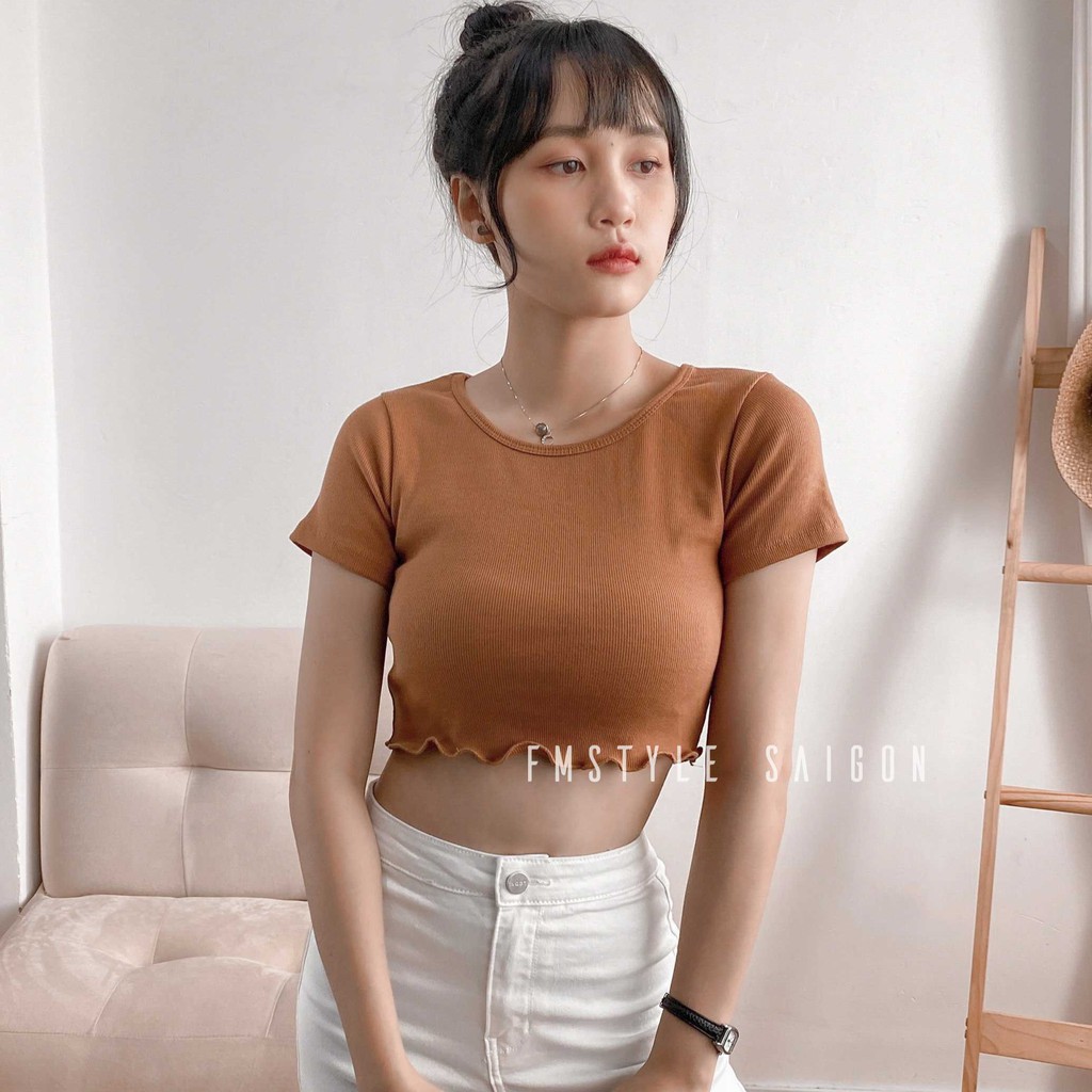 [Mã WASKT410K giảm 10K đơn 50K] Áo thun tay ngắn crop cuốn biên ulzzang thời trang nữ Fmstyle Saigon 20TU11T371306