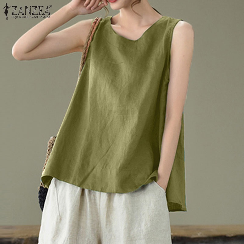 Áo nữ ZANZEA không tay cổ tròn màu trơn dáng rộng thời trang cho nữ