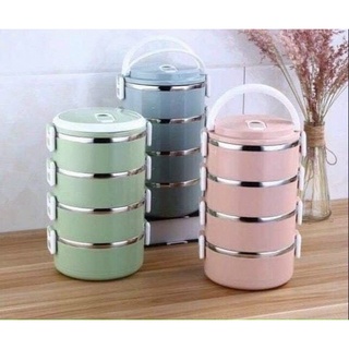 Hộp cơm cà mên giữ nhiệt lúa mạch 4 tầng ruột inox tiện dụng