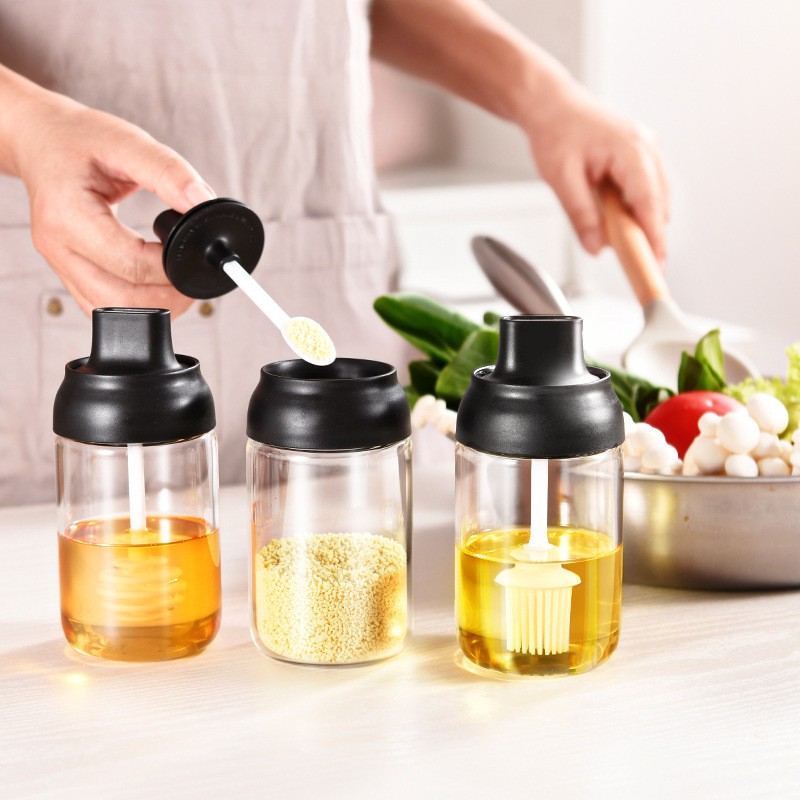Lọ gia vị đựng dầu ăn có bàn chải quét dầu