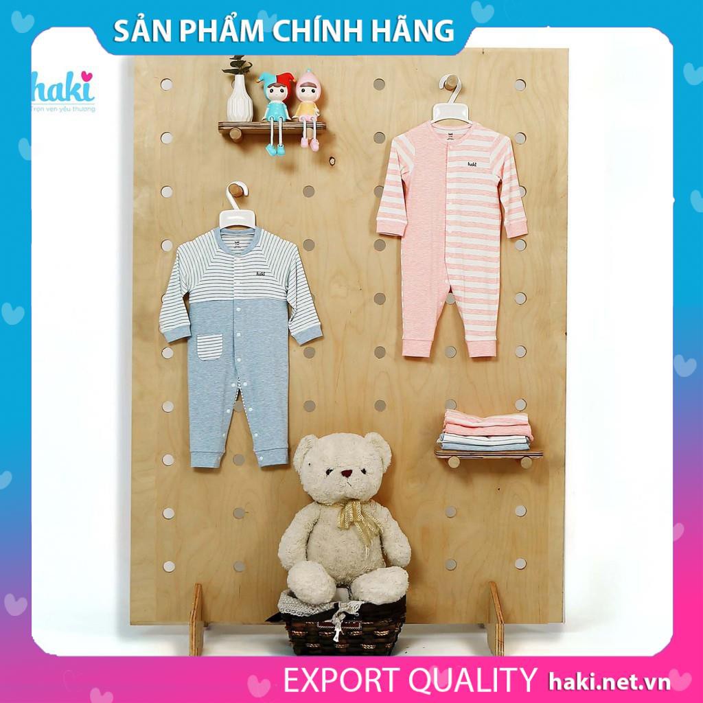 Body dài tay cài giữa phối nửa thân Haki, Bodysuit cho bé trai bé gái chất liệu vải sợi tre cao cấp (Bamboo) BB029 -