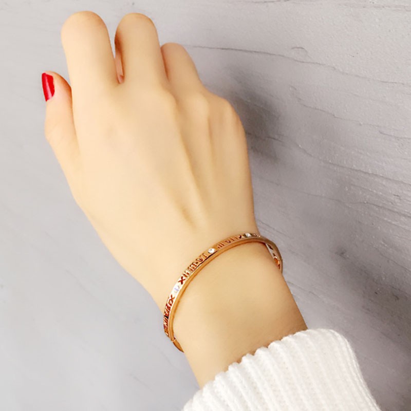 Vòng tay mạ vàng hồng 18k / bạc khắc chữ số la mã thời trang nam nữ phong cách Hàn Quốc