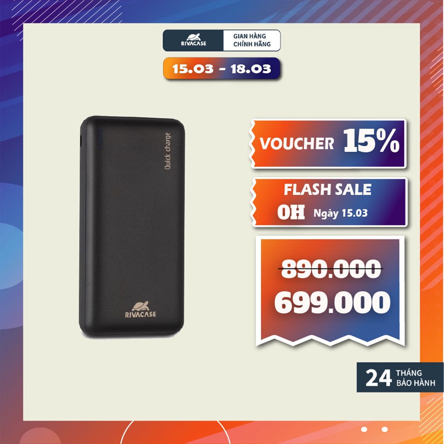 Pin Dự Phòng Sạc Nhanh Rivacase VA2574 20.000mAh Quick Charge 3.0 - Hàng Chính Hãng