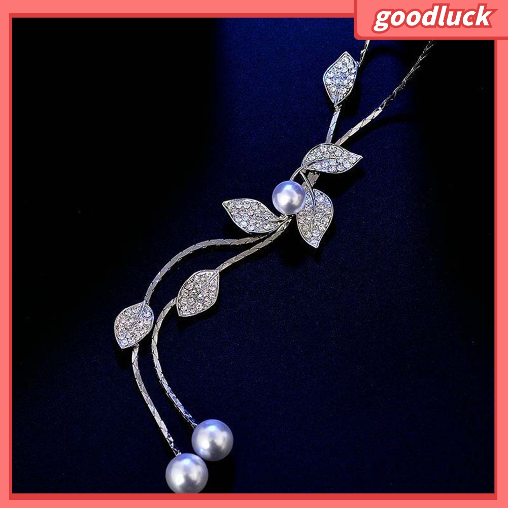 Dây Chuyền Mặt Chiếc Lá Đính Ngọc Trai Cho Nữ