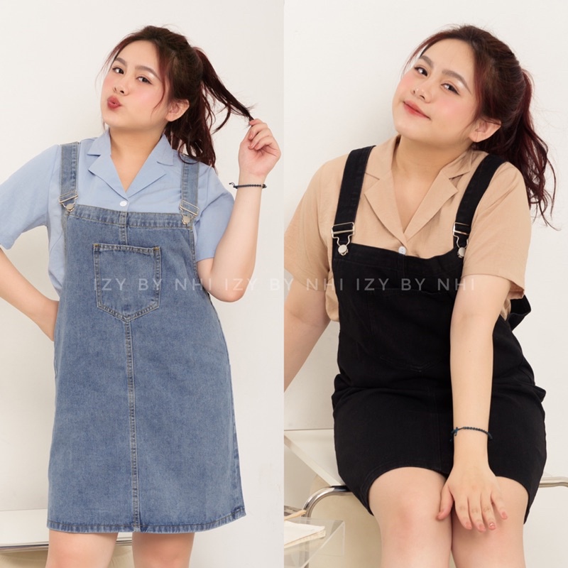 ĐẦM YẾM JEANS BIGSIZE DÁNG NGẮN TÚI NGỰC - IZYBYNHI