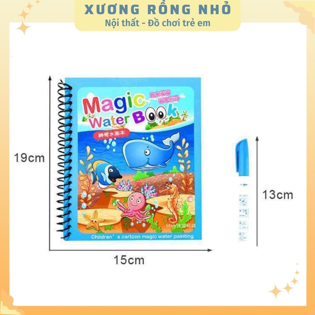 Tranh Tô Màu Nước Ma Thuật Tự Xóa, Sách Tập Tô Thần Kỳ, Magic Water Book Cho Bé Tặng 1 Bút Tô Màu