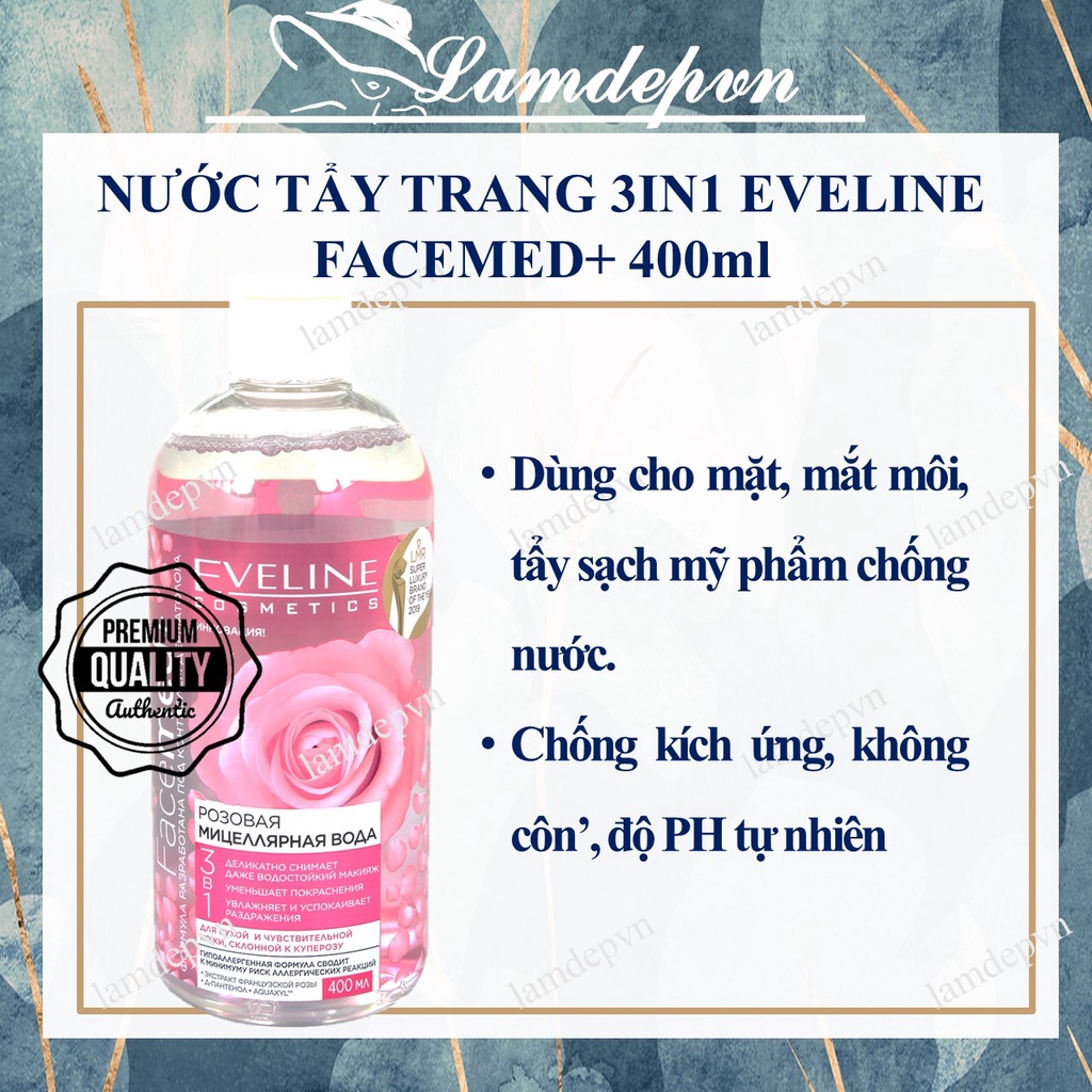 Tẩy trang Eveline Facemed+ hồng dành cho da khô, da nhạy cảm