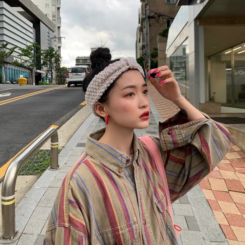 Băng đô dệt kim thắt nơ màu trơn ấm áp mùa thu đông phong cách Hàn Quốc sang trọng dễ phối đồ