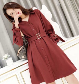 Đầm cam đất tay lỡ kèm belt (kèm hình thật)