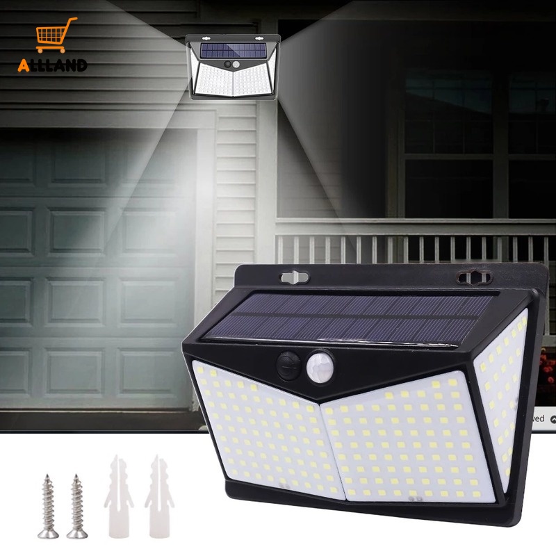 1 Đèn LED 208 Bóng Cảm Ứng 4 Mặt Sử Dụng Năng Lượng Mặt Trời Độ Sáng Cao Chống Thấm Nước Gắn Tường Chiếu Sáng Ngoài Trời