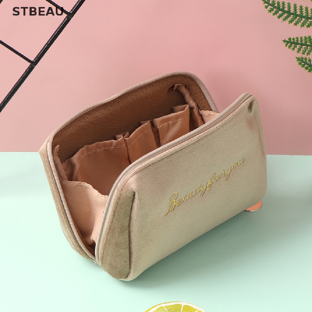 [Hàng mới về] Túi đựng mỹ phẩm bằng vải nhung tiện dụng mang theo khi đi du lịch