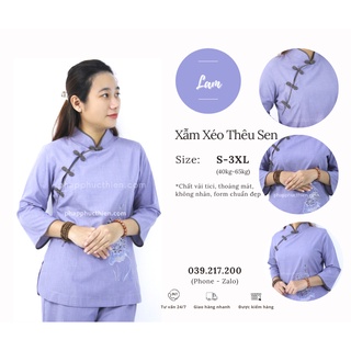 Đồ Lam Đi Chùa, Xẫm Xéo Thêu Sen, Vải Tici