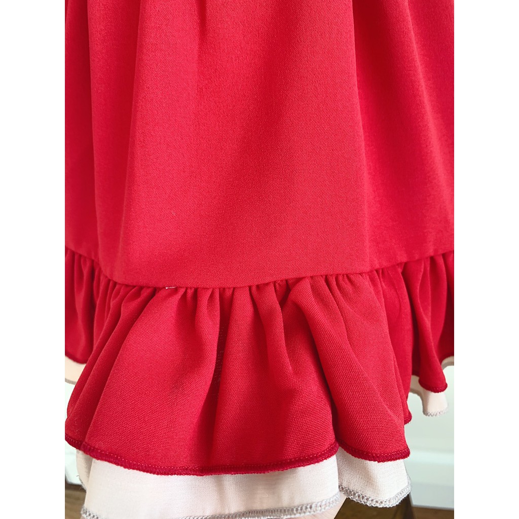 Đầm bé gái ⚡ 𝗙𝗥𝗘𝗘𝗦𝗛𝗜𝗣 ⚡ Hàng thiết kế - Chất liệu đũi chun đỏ phối be mềm mại và an toàn cho bé