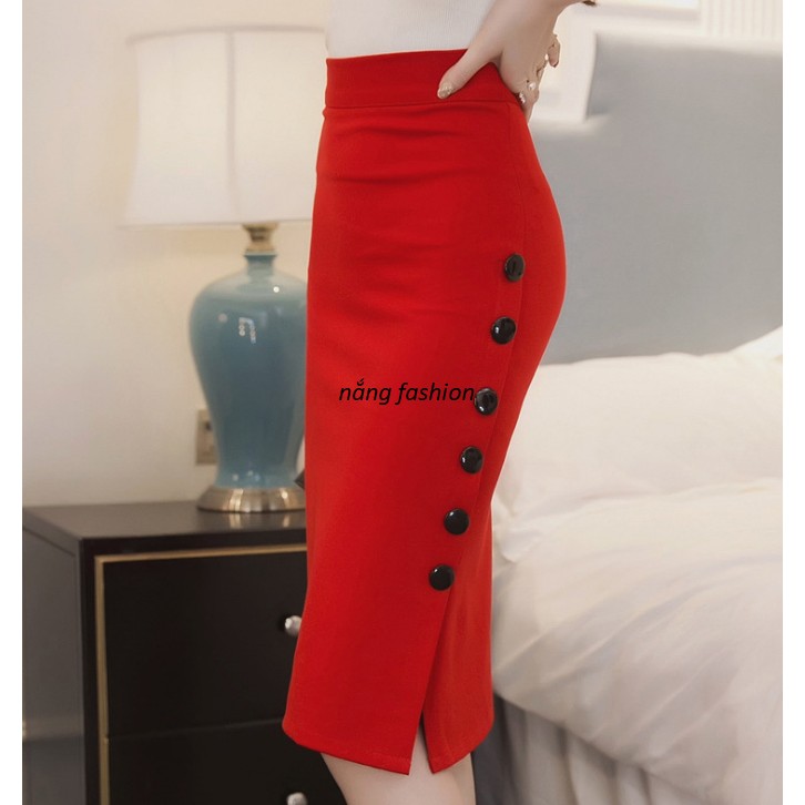 CHÂN VÁY PHỐI HÀNG NÚT