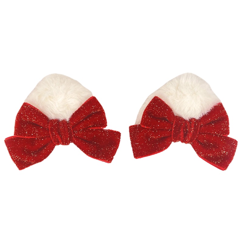 Kẹp Tóc Tua Rua Đính Bóng Lông Nhung Màu Đỏ Mừng Năm Mới