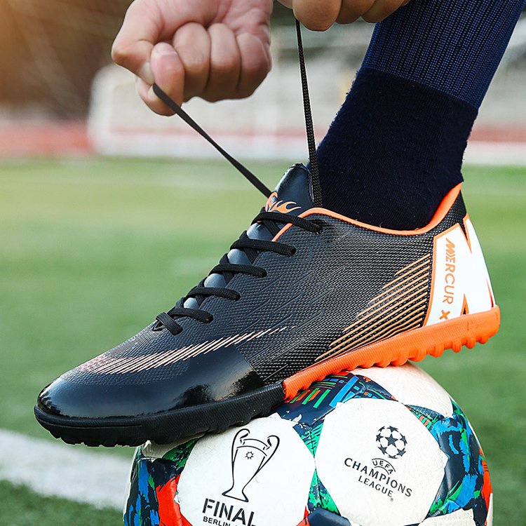 Te te te nis de futsal Giày Bốt Đá Bóng Da PU Đế Cao Su Mũi Tròn Cột Dây Đế Thấp