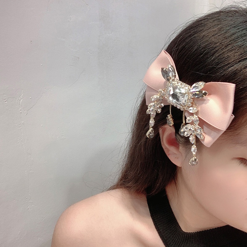 Kẹp Tóc Nơ Ruy Băng Lớn Đính Đá Pha Lê Cho Nữ