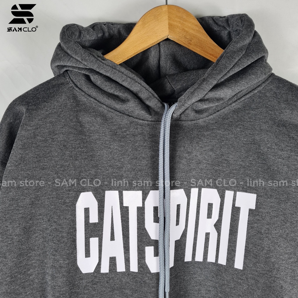Áo HOODIE nỉ có mũ 2 lớp SAM CLO - Áo khoác chui freesize form rộng nam nữ unisex mặc cặp - couple in chữ CATSPIRIT