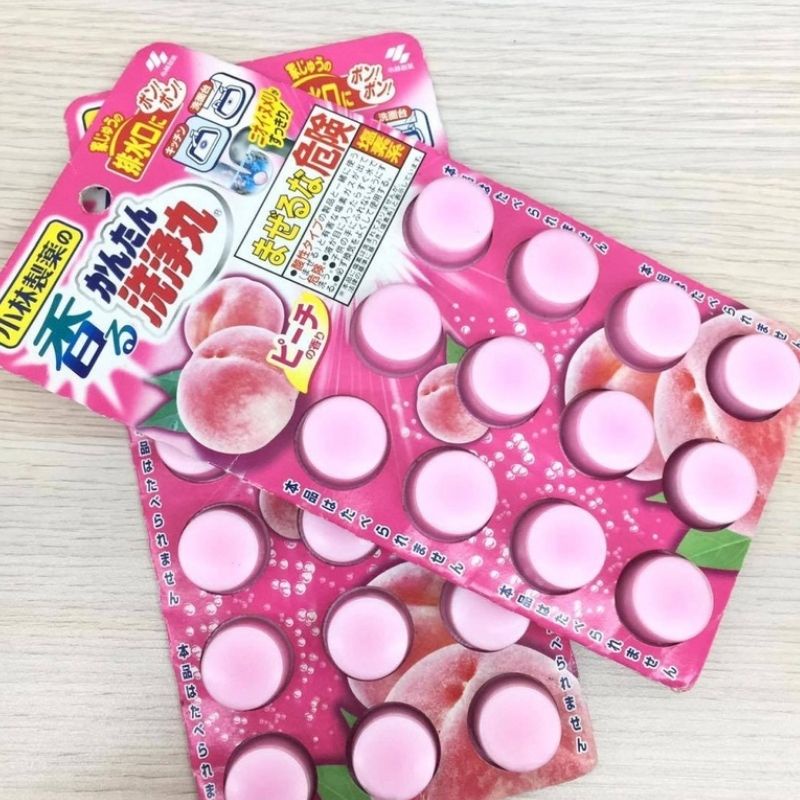 Vỉ 12 Viên Bột Thông Tắc Cống Bồn Cầu Bồn Rửa Mặt Đường Ống, Thông Bồn Cầu Nhật Bản KOBAYASHI Hương Đào