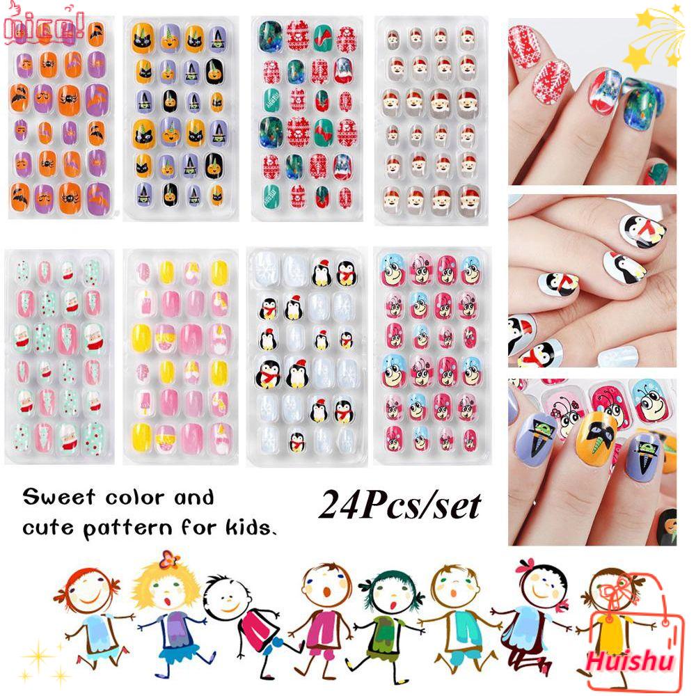 Hộp 24 Móng Tay Giả Họa Tiết Bông Tuyết Halloween Cho Bé