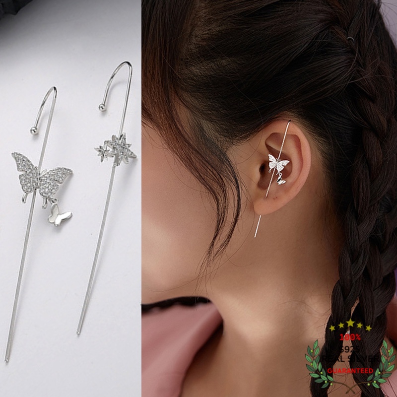 Bông Tai Bạc S925 Khuyên Kẹp Vành Tai Một Lỗ Xỏ Wrap Crawler Hook Dáng Dài Trẻ Trung Cá Tính | Khuyên Tai Bạc Nữ