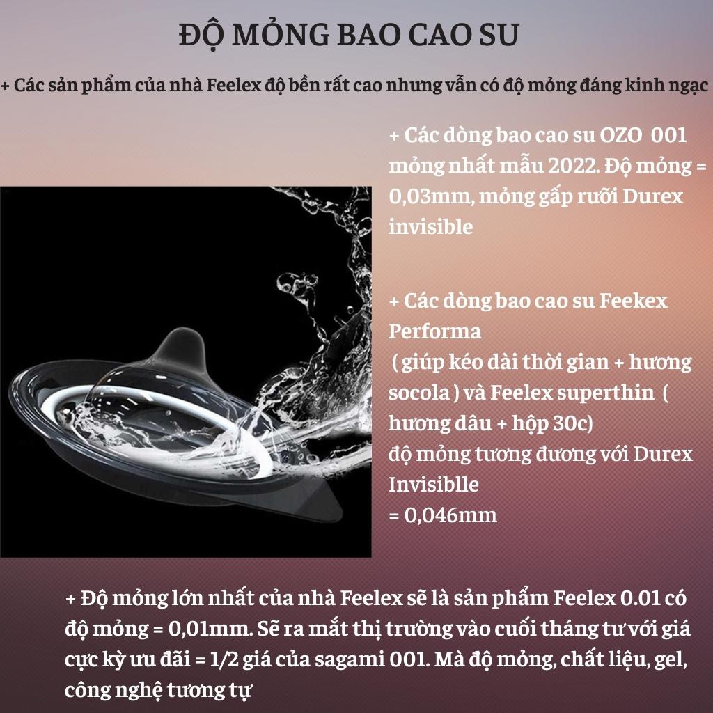 Bao cao su OZO Feelex hường gân gai, nhiều gel, hương socola, kéo dài thời gian quan hệ - Hộp 10 bcs-olo store