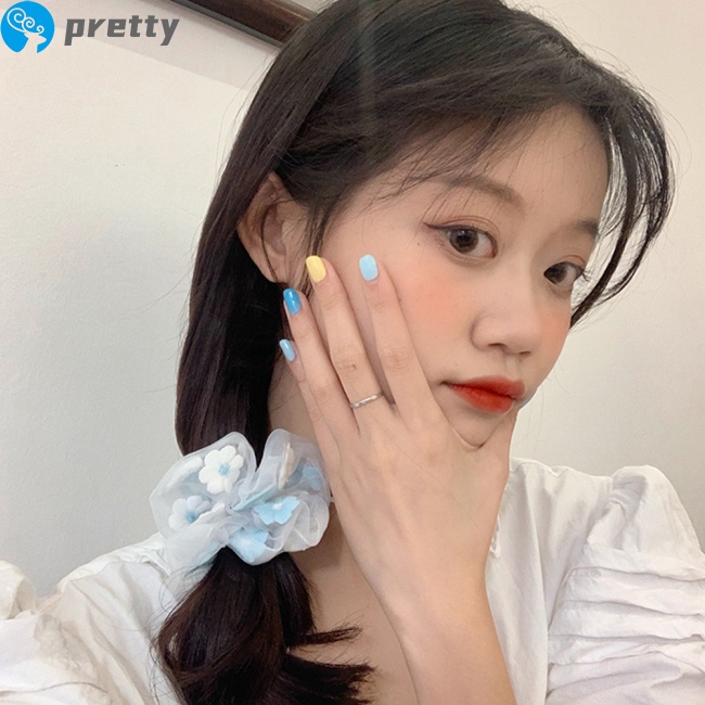 Dây buộc tóc bằng vải organza thêu hoa dễ thương