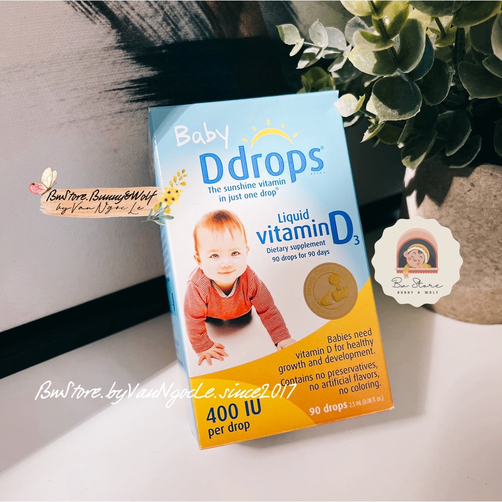 [Hàng Air - Cam kết chính hãng] Baby Ddrops Vitamin D3 400 IU Mỹ dạng giọt 60drops /90 drops - cho bé từ sơ sinh