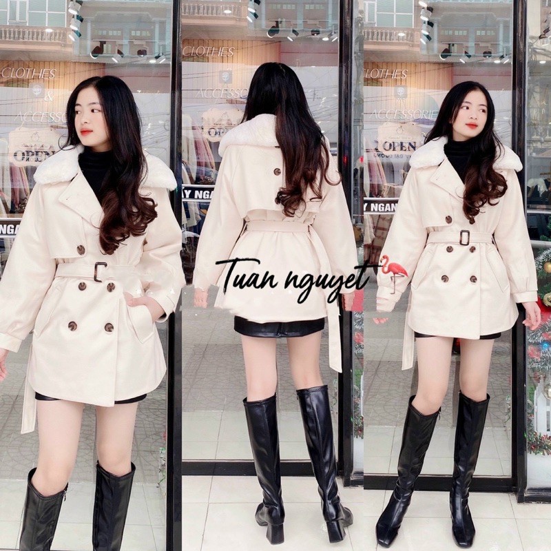 [ MÃ 1802 ] ÁO KHOÁC DẠ CỔ LÔNG KÈM ĐAI TAY | BigBuy360 - bigbuy360.vn