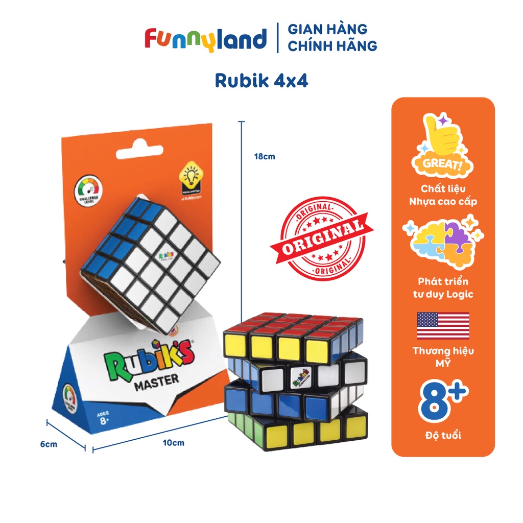 Đồ chơi Rubik 4x4 chính hãng Rubik's Funnyland giúp bé phát triển tư duy toán học và rèn luyện tính kiên trì