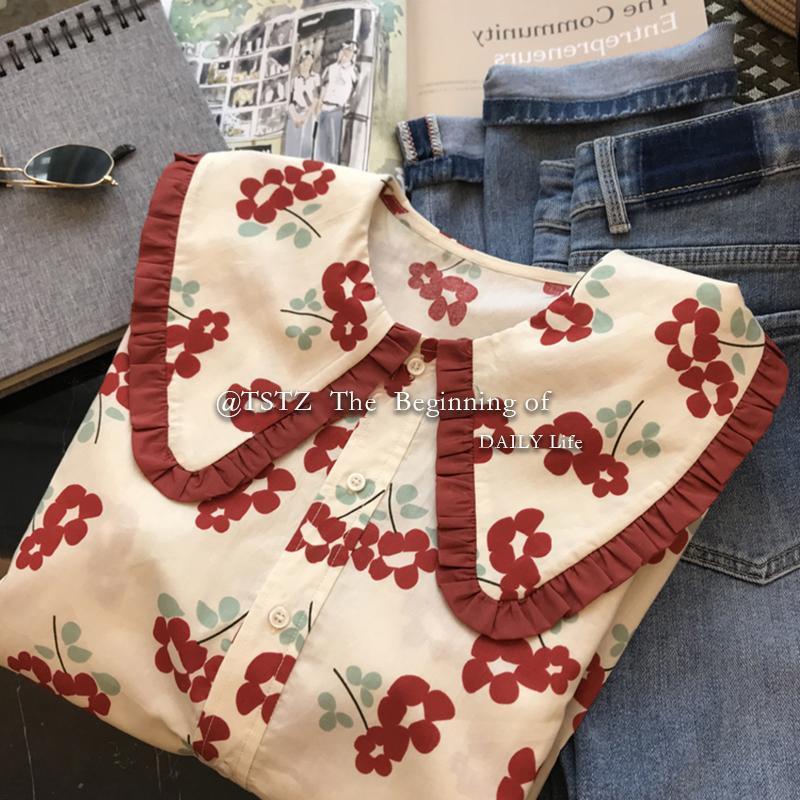 Áo Sơ Mi Tay Ngắn Cổ Búp Bê In Hoa Kiểu Retro Xinh Xắn Cho Nữ  tao bao