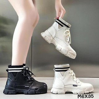 [New Fashion] Boot Nữ Chất Da Mềm Cổ Phối Chun Len Fashion M6 (Fullbox)