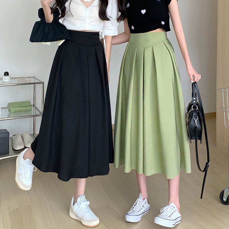 Chân váy dài xếp ly dài qua gối + Bản eo to , Váy chất liệu kaki mềm + lớp lót trong dày dặn xinh xắn , MS 20