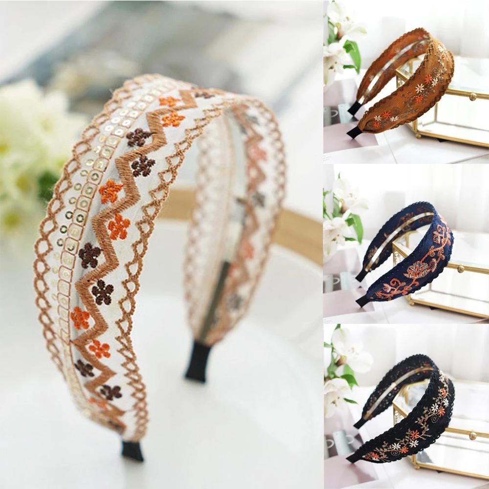 Băng Đô Cài Tóc Thêu Họa Tiết Hoa Phong Cách Dân Tộc Cổ Điển Thời Trang Cho Nữ