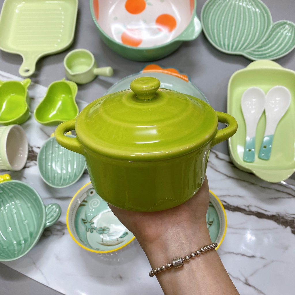 Sét bát đĩa gốm sứ decor màu xanh 16 món cực kỳ xinh yêu
