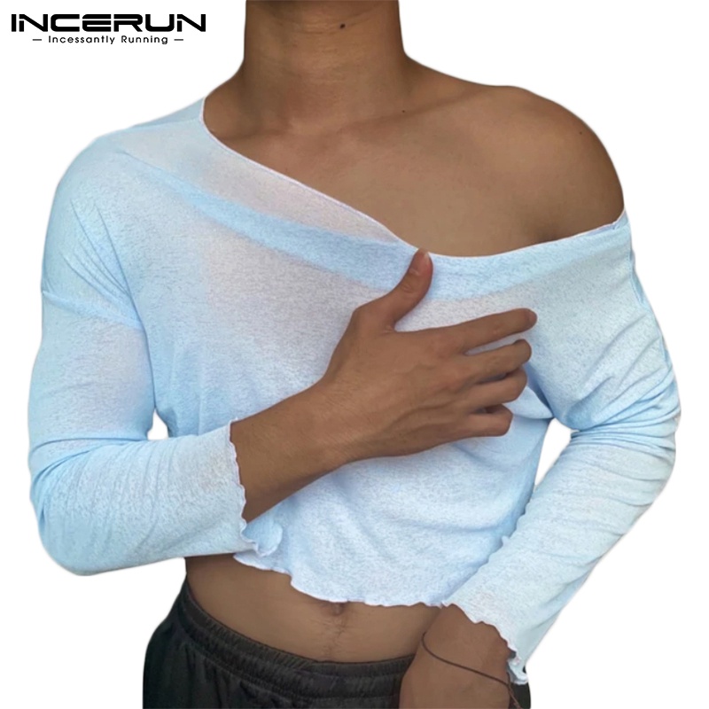 Áo thun INCERUN tay dài khoét lưng thời trang độc đáo dành cho nam