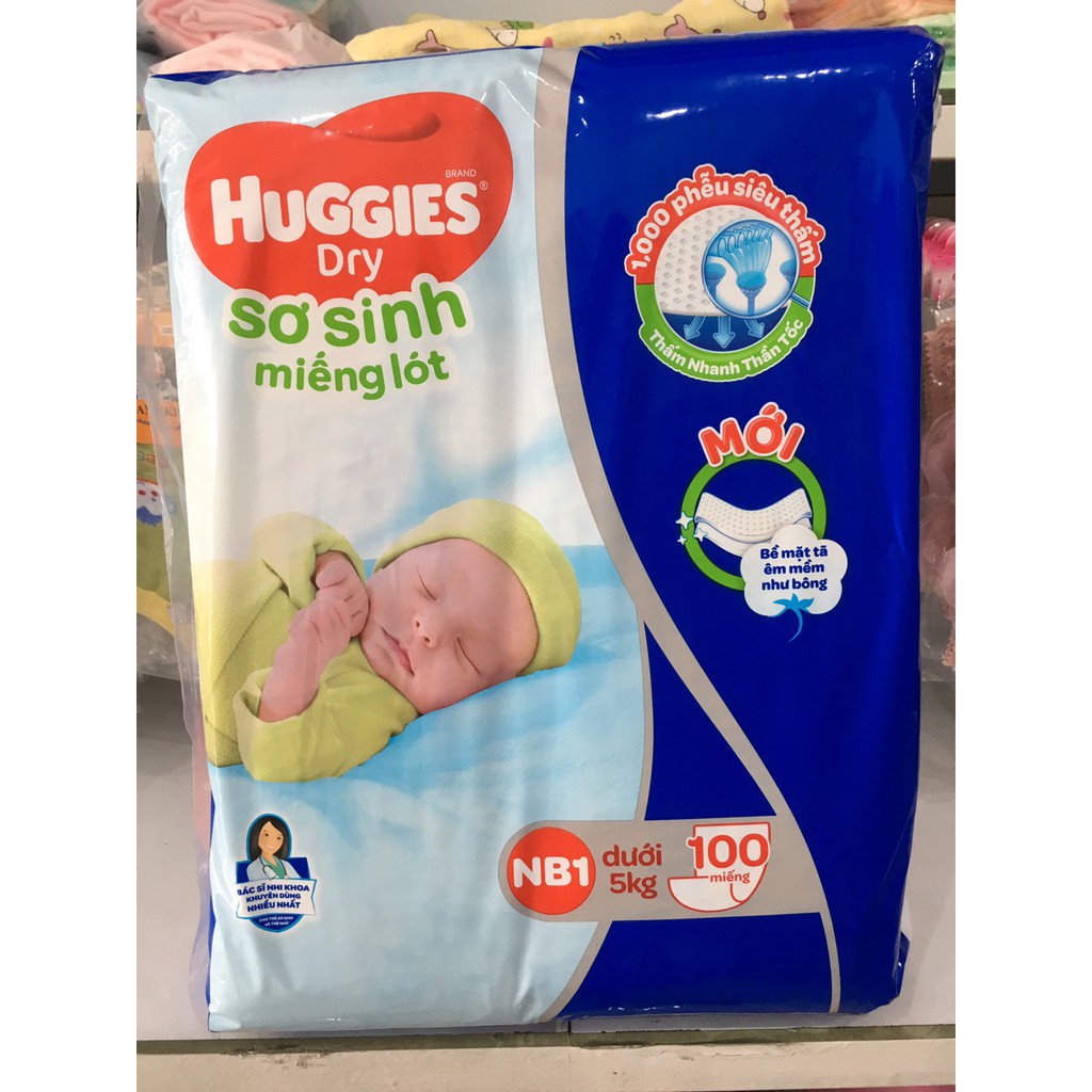 [Tặng 8 Miếng Tã Dán] Miếng lót sơ sinh Huggies NB1-100 miếng