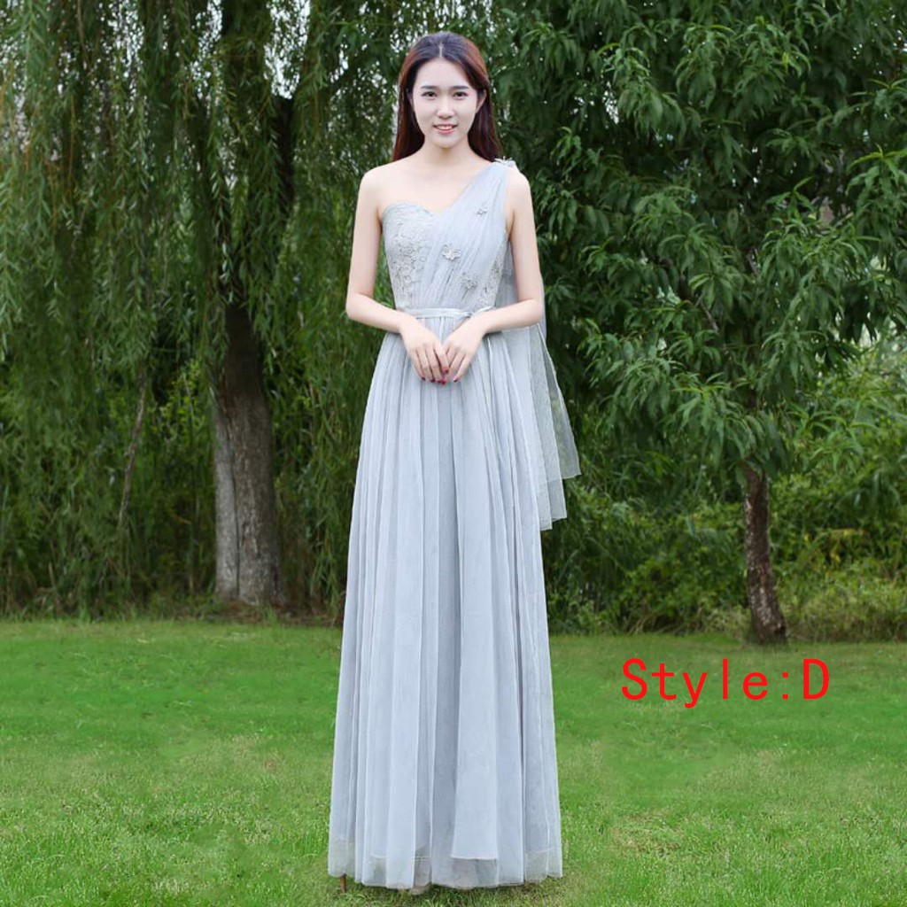 Đầm vải voan màu xám thời trang dành cho phù dâu