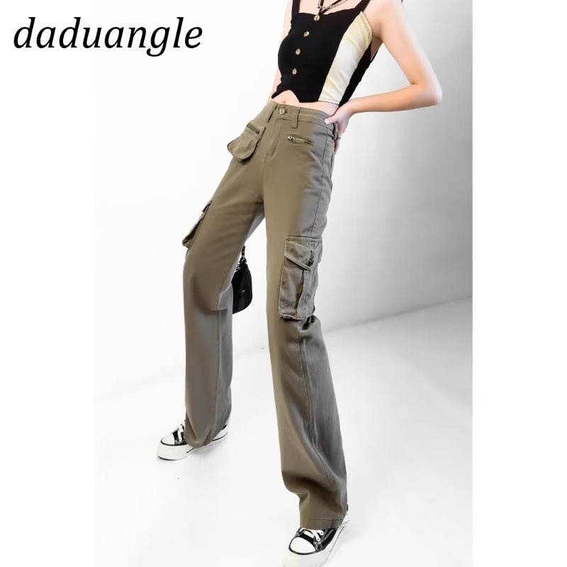 Quần dài Daduhey dáng rộng lưng cao có túi phong cách retro thời trang Mỹ cho nữ