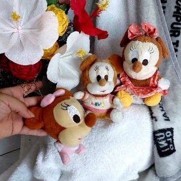 Sét 3 móc khóa mickey bông_ móc khóa thú bông