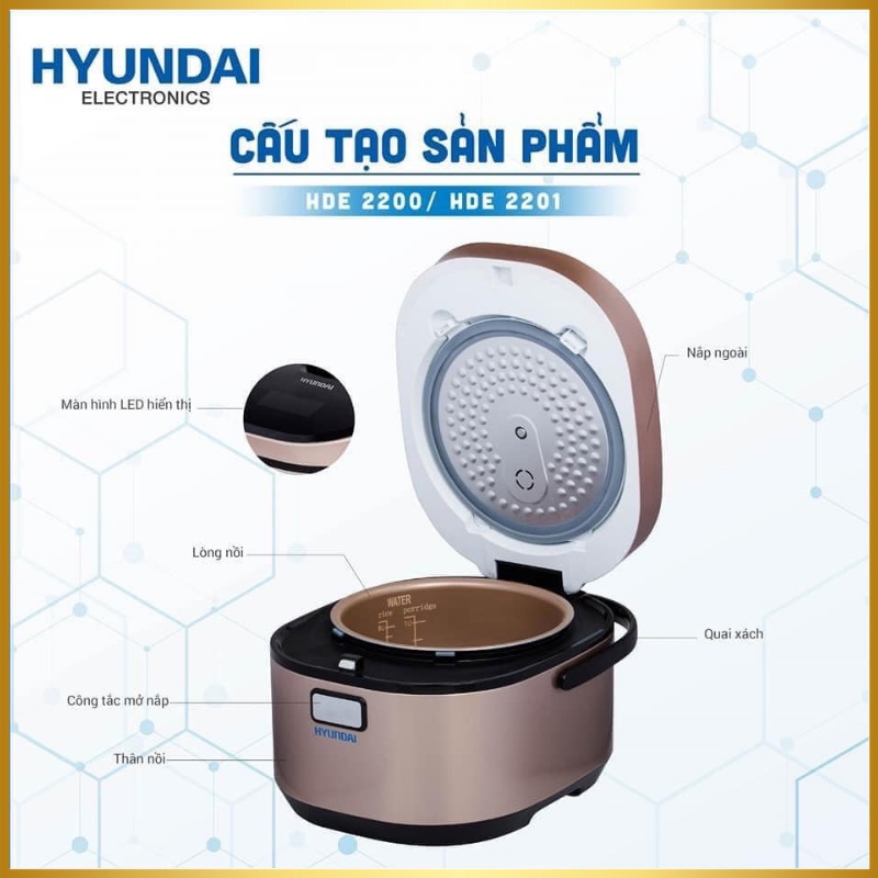 Nồi cơm điện tử đa năng, nồi cơm điện cao tần HYUNDAI 2201G/2200G – Dung tích 1.5 L và 1.8 L- Bảo Hàng 12 Tháng