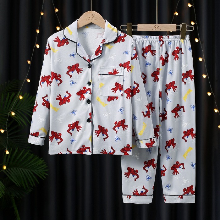 Bộ Đồ Ngủ Cotton Tay Dài In Họa Tiết Hoạt Hình Xinh Xắn Cho Bé