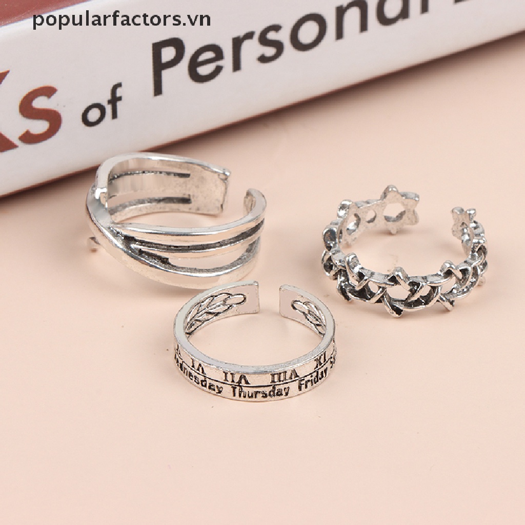 Set 3 nhẫn hở điều chỉnh được họa tiết chữ số La Mã độc đáo thời trang